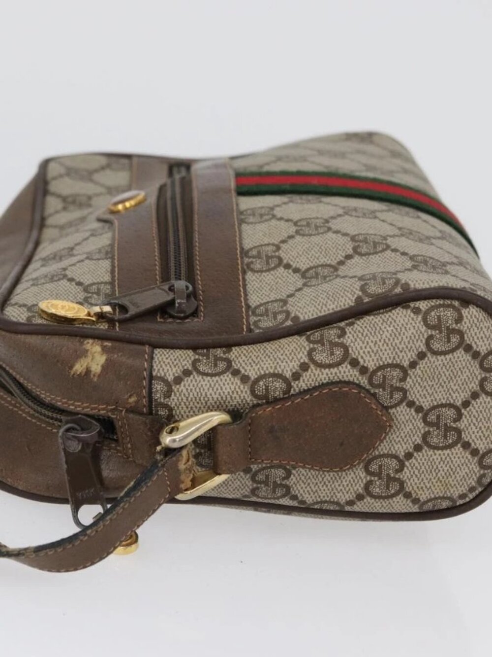 GUCCI GG Supreme Web Sherry Line Bag PVC Beige Gold - Picture 7 of 16
